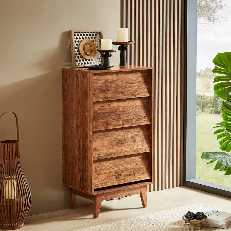 Cómoda de madera de 4 cajones, cajonera alta para dormitorio o sala de estar