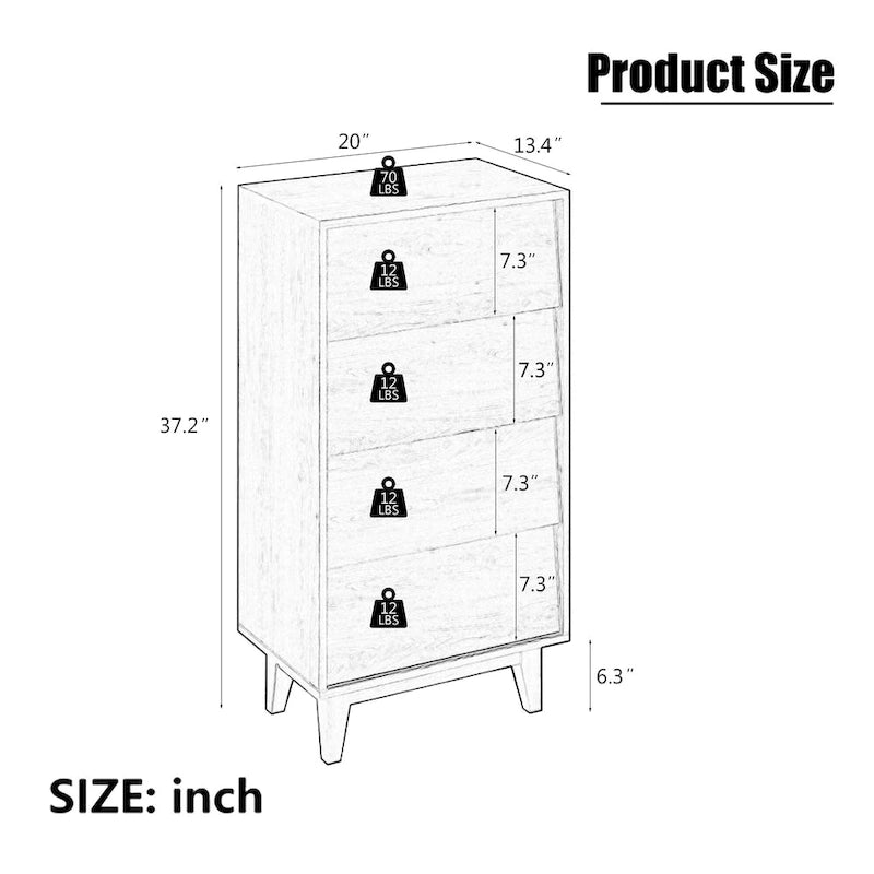 Cómoda de madera de 4 cajones, cajonera alta para dormitorio o sala de estar